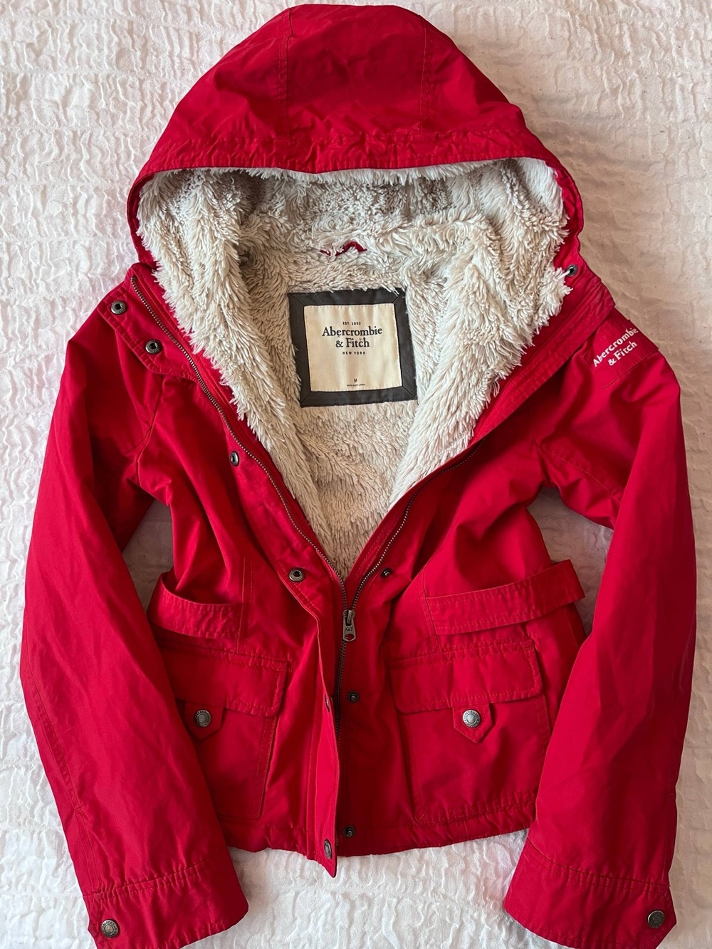 Abercrombie & Fitch Red Hooded Utility Jacket